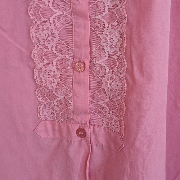1411 Plus Sz3X Blouse Buttondown Short Sleeves Collar Lace Inset Lt Weight Nice - Picture 7 of 13